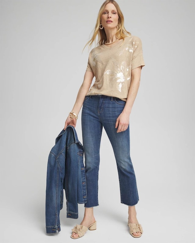 Neutral Sequin Embellished Tee - image 2